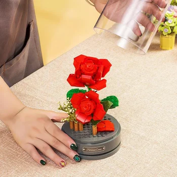 3D modell DIY gyémánt blokkok Kockák Romantikus ajándék Halhatatlan virág zenedoboz Rózsa jázmin kreatív összeszerelés játék gyerekeknek