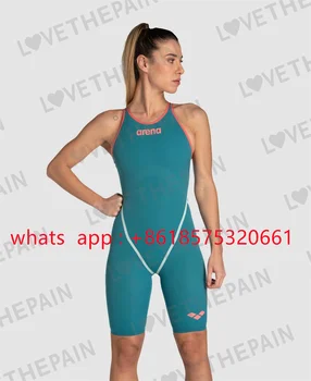 Új női fürdőruha nyitott hátlapú egyrészes térdig érő verseny edzés Versenyző úszók technikai öltöny F1triatlon sport fürdőruha