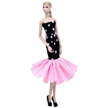 1 db babaruha estélyi parti ruha fekete ing hercegnő baba sellő szoknya flitteres ruhák Barbie babaház játékokhoz
