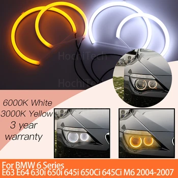 1 Set Fehér+sárga pamut fény Angel Eyes Halo gyűrűkészlet BMW 6 SOROZAT E63 E64 630i 650i 645i 650Ci 645Ci M6 2004-2007