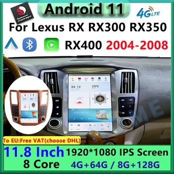 11.8 hüvelykes függőleges képernyő Qualcomm Android 11 autó multimédia lejátszó CarPlay Autoradio Lexus RX RX300 GPS navigáció2004-2008