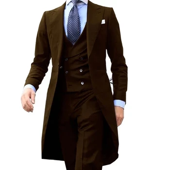 2023 Új Arrivel hosszú kabátminták Kínai vörös férfi öltöny Gentle férfi Tuxedo Prom Blazer Custom 3 részes (dzseki + mellény + nadrág)