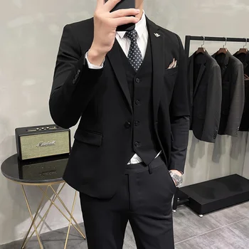 2023 Új kabátmellény nadrág 3 részes készlet High-end divat egyszínű férfi slim fit formális üzleti bankett öltöny vőlegény férfi s