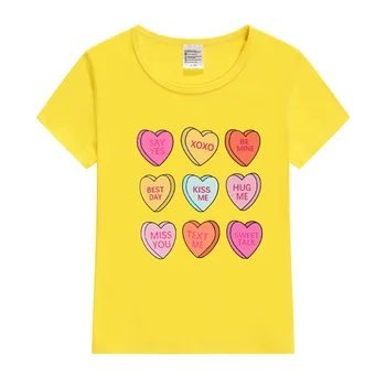 2024 Új kisgyermek gyereklány Valentin-napi pólók szív- és levélmintás rövid ujjú ok-okozati női Y2K póló