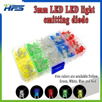 300PCS 500PCS 3mm 5mm LED Light White Yellow Piros Green Kék Válogatott készlet DIY LED Set 3V 20mA