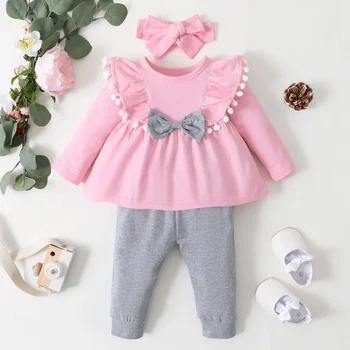 3M-24M Újszülött kislány ruha szett Toddler lány ruhák Divat Big Bow Top + nadrág Teljes akció Gyerek lányok Újszülött ruha