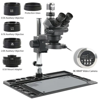 4K 48MP 55MP videokamera sztereó trinokuláris mikroszkóp WF10X22 lencse 56 LED gyűrűs telefon javítás alumíniumötvözet munkaasztal alapkészlet