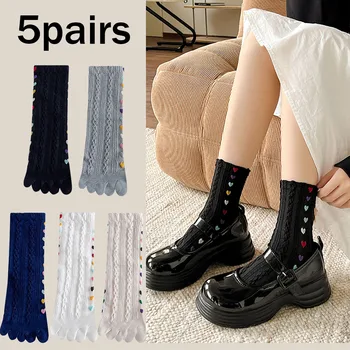 5 pár 5 ujjas zokni A nők szeretik a színes pamutot Jacquard hasított orrú zokni Rugalmas izzadságelnyelő láthatatlan lábujjzokni divat