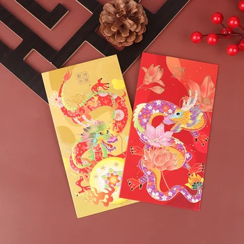 6Db aranyos sárkány Hongbao piros boríték 2024-re Újévi Tavaszi Fesztivál Piros zsebek Lucky Money táska csomagok Ajándéktáska