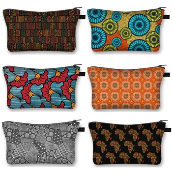 Afro törzsi etikai minta kozmetikai tok Afrikai női sminkszervező táska Afrika női piperetáska Hölgy egészségügyi szalvéta táskák