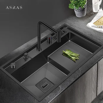 ASRAS lépcsős nano mosogató 4mm vastagság 220mm mélység 304 rozsdamentes acél kézzel készített lépcsős konyhai mosogató