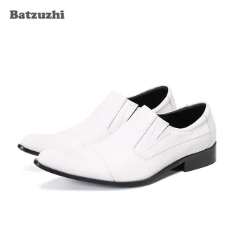 Batzuzhi Luxus kézzel készített férfi cipők Hegyes lábujjú Valódi bőr ruha cipők Férfi fehér üzleti és esküvői cipők Chaussures Hommes