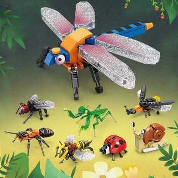 Biomimetikus állatok Rovar MOC minta modell építőelemek Dzsungel hangyák Méh szitakötő Szentjánosbogár Sáska Katicabogár kockák Játékok