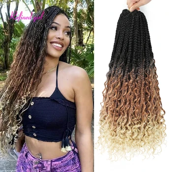 Boho doboz fonat Istennő horgolt haj Bohém göndör hajvégek Fonott hajhosszabbítás Előre hurkolt szintetikus haj fekete nőnek