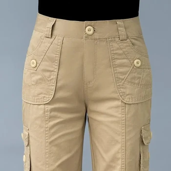 Cotton Cargo nadrág Női Multi-pocket Solid Outdoor Alkalmi Magas derekú Bő nadrág Divat Wild Simple Straight Pantalones Új