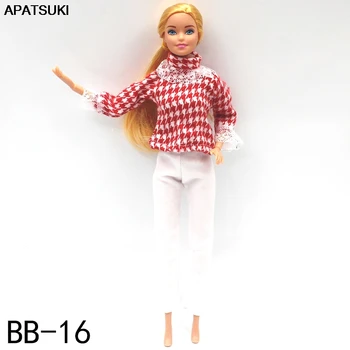 Divat baba ruhák Barbie baba ruhákhoz szett Red Houndstooth ing felső és fehér nadrág 1/6 baba kiegészítők Gyerek játékok