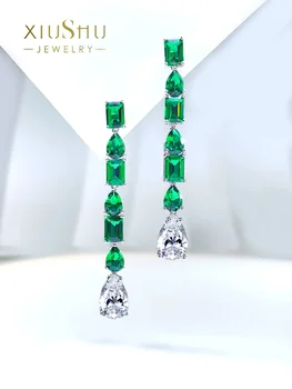 Fashion Retro sokoldalú zöld cseppek 925 magas széntartalmú gyémántokkal berakott ezüst fülbevaló esküvői ékszerekhez