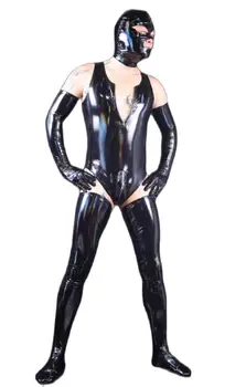 Férfi káprázatos szín PVC tükör latex cosplay öltöny domború ágyék Top Stage Leotard combharisnya Hosszú kesztyű Fejfedők Szexi ClubWear