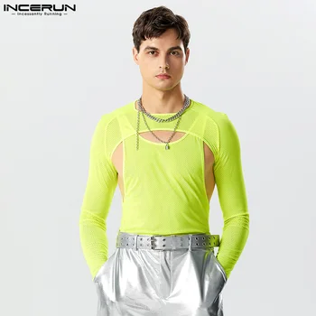 INCERUN 2023 Szexi új férfi bodyk Üreges kétrészes design Rompers Fashion Male Solid All-match vékony háromszög jumpsuit S-5XL