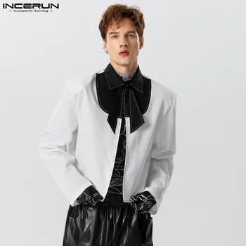 INCERUN felsők 2023 Koreai stílusú új férfi fekete-fehér kontrasztos design öltöny dzseki alkalmi forró eladó férfi hosszú ujjú blézer S-5XL