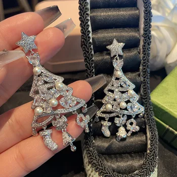 Karácsonyfa fülbevaló nőknek Finom ékszerek 925 Ezüst tűparti divat kiegészítők Csapszeg csepp fülbevaló
