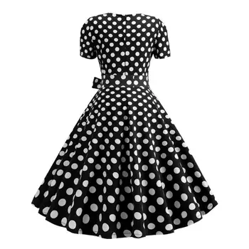 Klasszikus filmstílusú ruha Retro 1950-es évekbeli A-vonalú midi ruha szögletes nyakkal Nagy szegély gomb dekoráció pont nyomtatási szín női