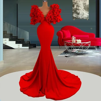 KSDN piros báli ruha rövid fodros ujjú seprővonat szatén egyenes kedvesem földhossz elegáns ruha estélyi ruhák 2023