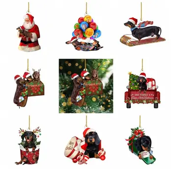 Kétoldalas tacskó medál akril boldog karácsonyt akril karácsonyi kutya medálok aranyos tacskó karácsonyi fogas oranmentek