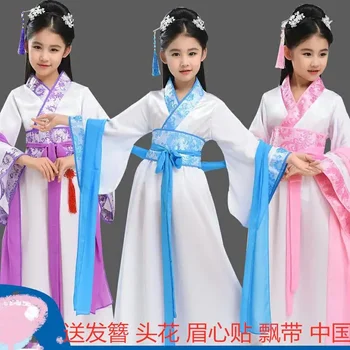 Kínai selyemköntös Jelmez Lányok Gyerekek Kimonó Kína Hagyományos Vintage Etnikai rajongók Diákok Kórus Tánc Jelmez Hanfu