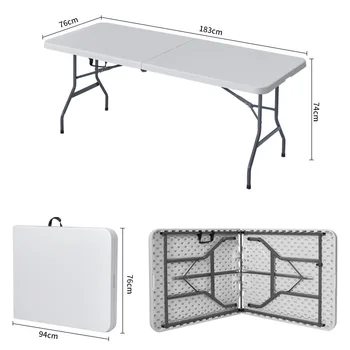 Kültéri műanyag összecsukható asztal 6ft téglalap alakú bankett asztal Party asztal hordozható kempingasztal Új
