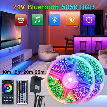 LED szalag fény Bluetooth RGB LED szalag 24V 5050SMD LED szalag 10m-25m dióda szalaglámpák szobadekorációhoz TV háttérvilágítás 3D nyomtató