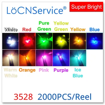 LoCNService 3528 SMD LED 2000PCS Piros Narancssárga Zöld Zöld Jáde zöld Lce Kék Fehér Meleg fehér Rózsaszín Lila High Light