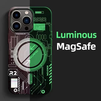 Luxus világító mágneses Magsafe vezeték nélküli töltőtelefontok iPhone 14-hez 13 12 Pro Max fluoreszkáló kemény mobiltelefon-borító