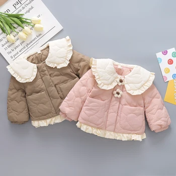 Lány téli pamutkabát, Lány meleg és vastag kabát, 0-3 éves baba gallér pamut kabát, télikabát