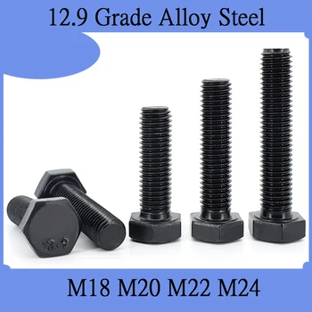 M18 M20 M22 M24 Fekete minőség 12.9 Ötvözött acél metrikus menet DIN933 Külső hatlapfejű kupak csavar hossza = 40-100mm