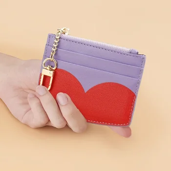 New Fashion Everything egyszínű kreatív szív kártya táska cipzáras pénztárca aranyos divat kártya táska bőr