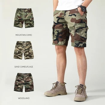 Nyár Több zseb Álcázó Cargo rövidnadrág férfiaknak Nőknek 100% pamut utcai ruházat Katonai rajongók nadrág Alkalmi strandnadrág