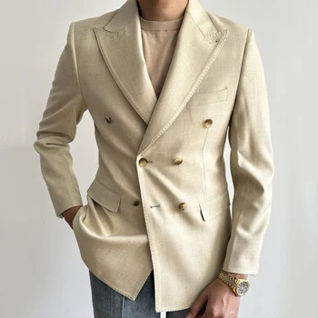 Olasz dupla mellű öltöny férfiaknak Gentleman Business Blazer Hombre Luxus retro őszi hosszú ujjú öltöny ruha Prom Blazers férfiak