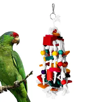 Papagájrágó játékok Színes gyűjtögető papagájjátékok színes természetes fakockákkal Színes lógó fa rágótömbök