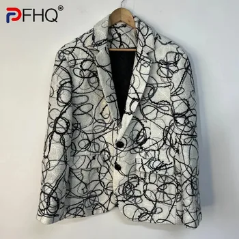 PFHQ Őszi férfi művészet Véletlenszerű hímzés Trendi blézerek Sokoldalú, kiváló minőségű fény Luxus mintás kreatív öltöny kabát 21Z1376
