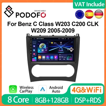 Podofo Android CarPlay Benz C W203 C200 CLK W209 2005-2009 9 hüvelykes autórádió multimédia lejátszó 2din fejegység HiFi sztereó