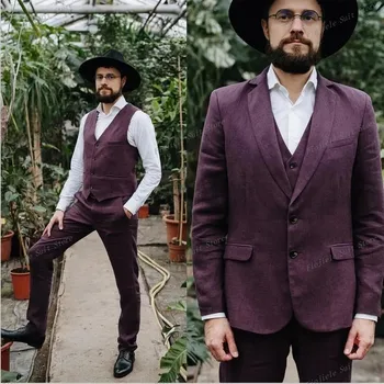 Purple Men esküvői szett Két gombos férfi szett Szett Szett Férfi szett Szmoking Ruhák Üzleti formális viselet Kabát nadrág öltönyök 3 darab
