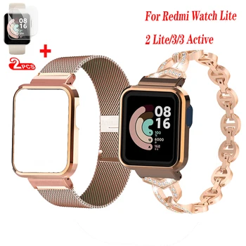 Redmi óra 3 Active Watch 2 Lite Diamond fém szíjhoz Tokvédő szalagos karkötő Xiaomi mi watch lite borító lökhárítóhoz