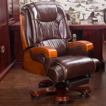 Rugalmas irodai szék bőr fa fekvőtámasz lábtartó görgő állítható forgatható irodai szék Executive kartámasz Kanapé bútorok