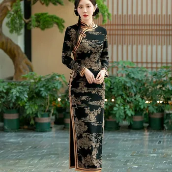 Régi sanghaji kínai hagyományos továbbfejlesztett Cheongsam 2024 Új őszi tél High-end retro anya Qipao estélyi ruhák