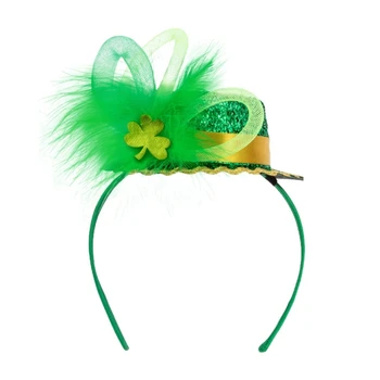 StPatrick Day Sequins Top Hat Hair Hoop Shamrock sapka Fejpánt Ír nemzeti ünnepi ünnepség Party Headhoop kiegészítők