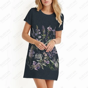 Summer Hot Selling női színes virág 3D mintás tömör rövid ujjú ruha Kiváló minőségű nagy utcai alkalmi lélegző ruha