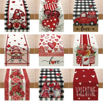 Sweethome Home Asztali futó Valentin-napi szívek Szerelem minta Asztalterítő Ünnepi konyha Étkező dekoráció 13 x 72 hüvelyk