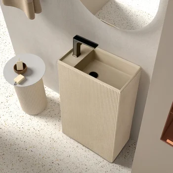 tervező eredeti krém széloszlop mosdó erkély fürdőszoba négyzet alakú kő függőleges mosdó mosogató