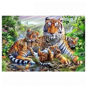 Állat tigris család Teljes 5d DIY gyémánt festés Ékszerek Keresztöltés Teljes készletek Mozaik hímzés Lakberendezés Művészeti ajándék